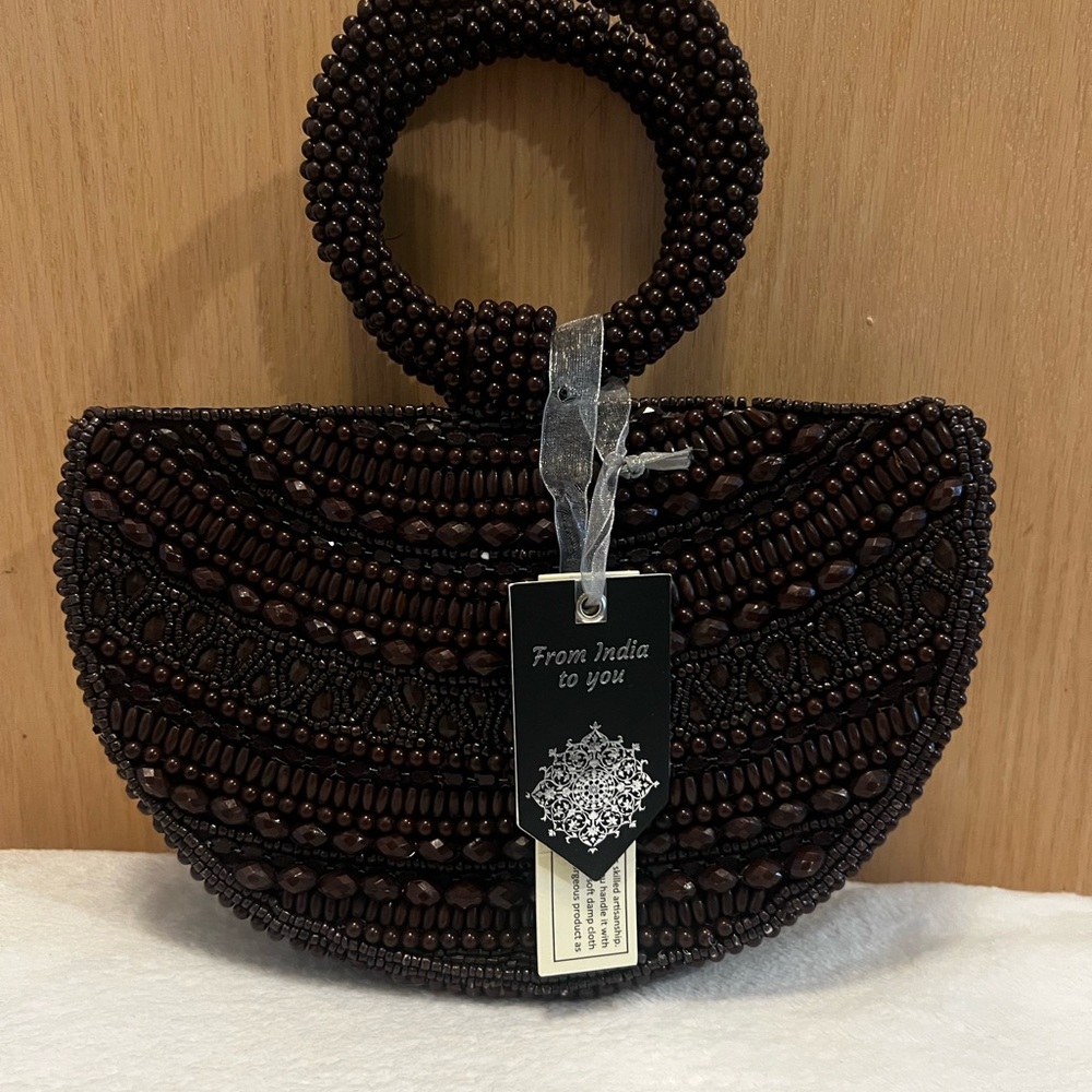 Elegant Beaded Brown Handbag